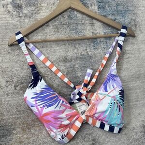 Hobie Bikini Top XXL Tropical Palm Print Tie Back Multicolor NWT